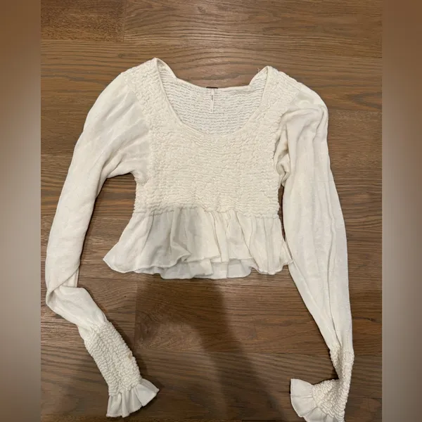 Free People Cream Textured Blouse - Image 3