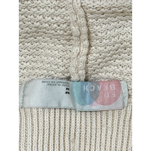 Free People FP Beach Ivory Cotton Knit Textured Jogger Pants Cream Women Medium - Image 3