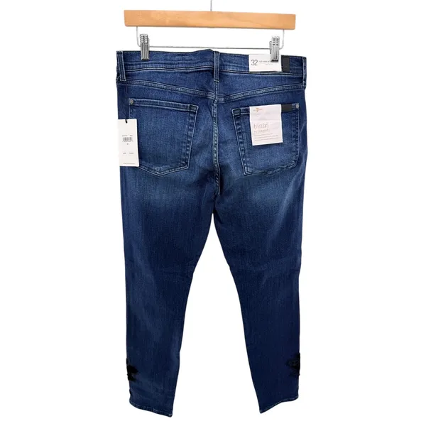 7 For All Mankind b(air) High Waist Ankle Skinny Jeans Blue Velvet Floral 32‎ - Image 5
