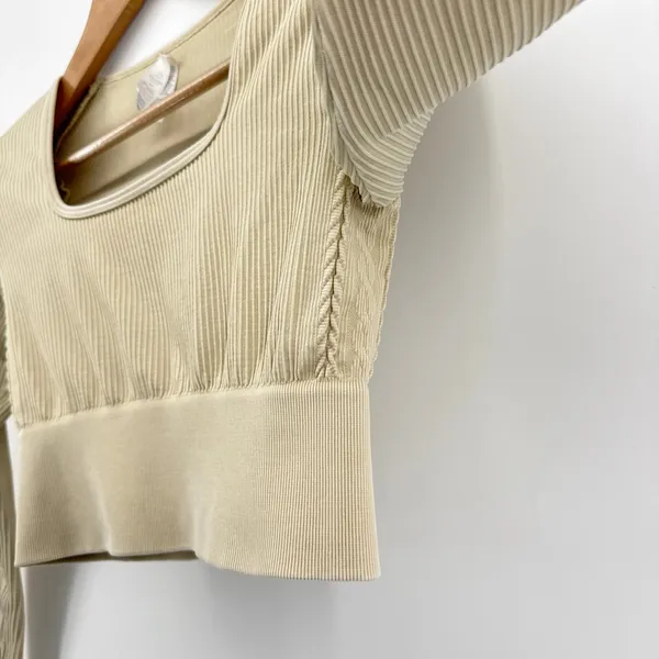 OFFLINE by Aerie Small Sand Ribbed Seamless Square Neck‎ Crop Top Braided Sleeve - Image 3