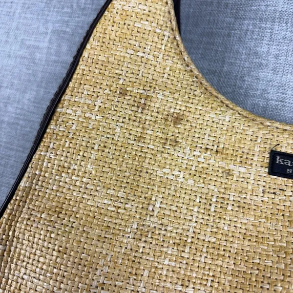 Kate Spade New York Shoulder Bag Womens Small Tan Raffia Leather Woven Zip - Image 3
