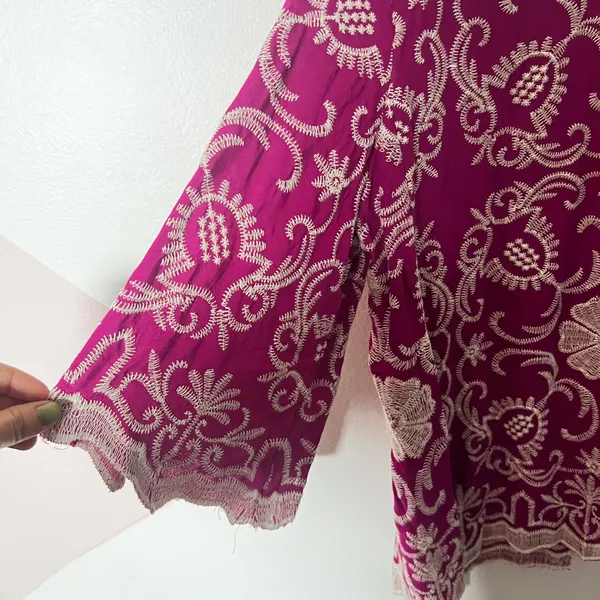 Anthropologie Solitaire Peasant Top XL Pink Floral Embroidered Boho - Image 2
