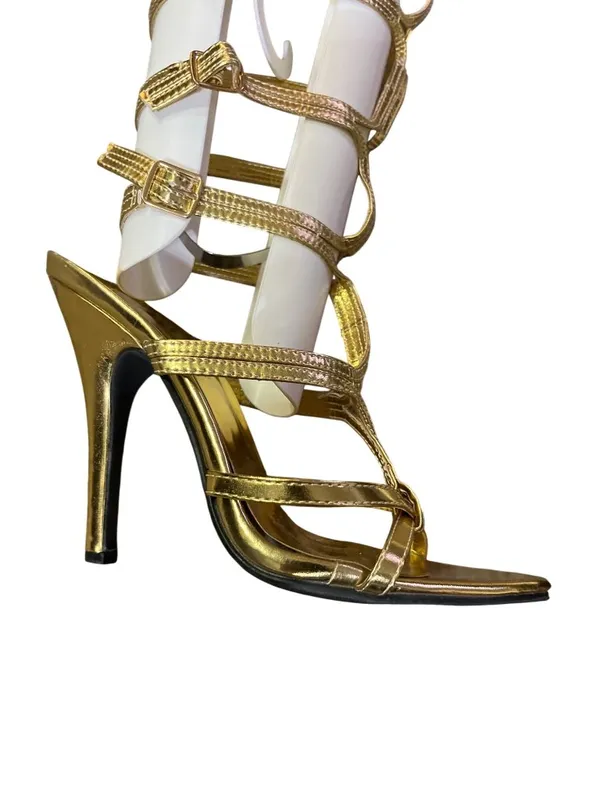 FUN Gold Gladiator Knee High Heels Strappy Sandals Women's 8 Used - Image 8