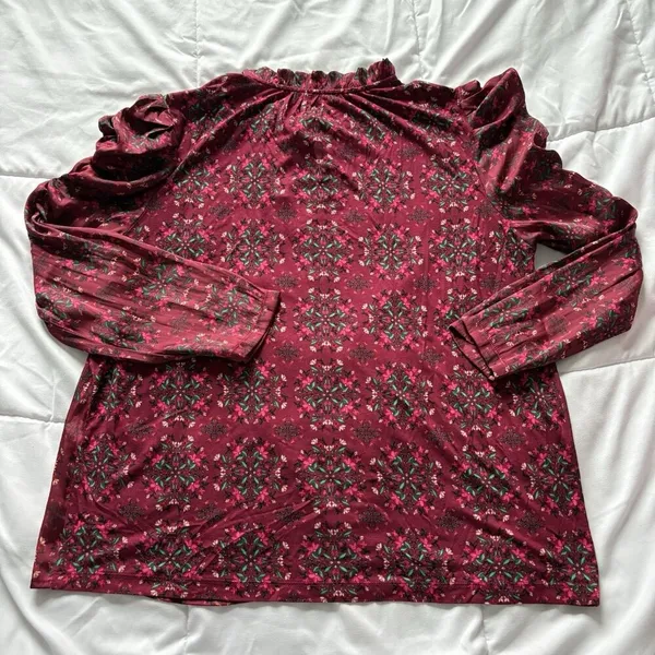 Loft Womens Size Medium Blouse Floral Red Ruffle Tie‎ Neck Officechic City - Image 9