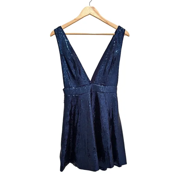 NBD Starry Nights Sequin Mini‎ Dress Navy Blue Small V Neck Clubwear Party - Image 2