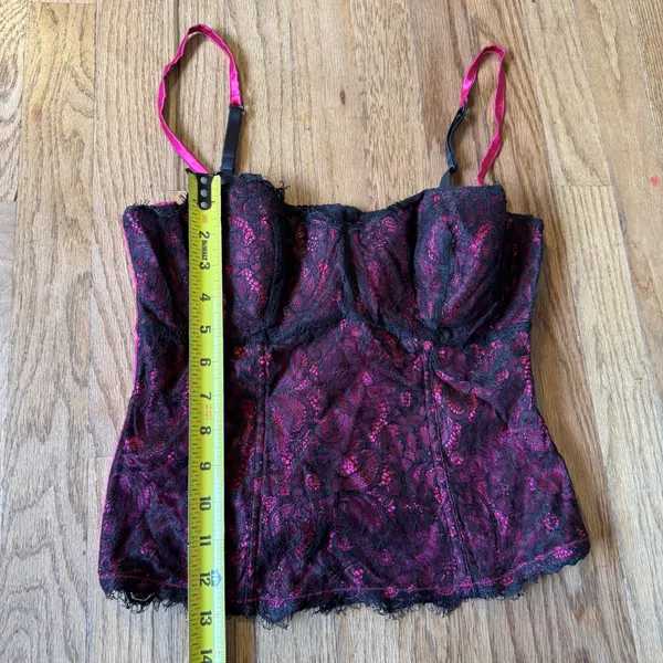 Moda International Magenta Pink Black Lace‎ Corset Top Underwire Silk Blend M - Image 3