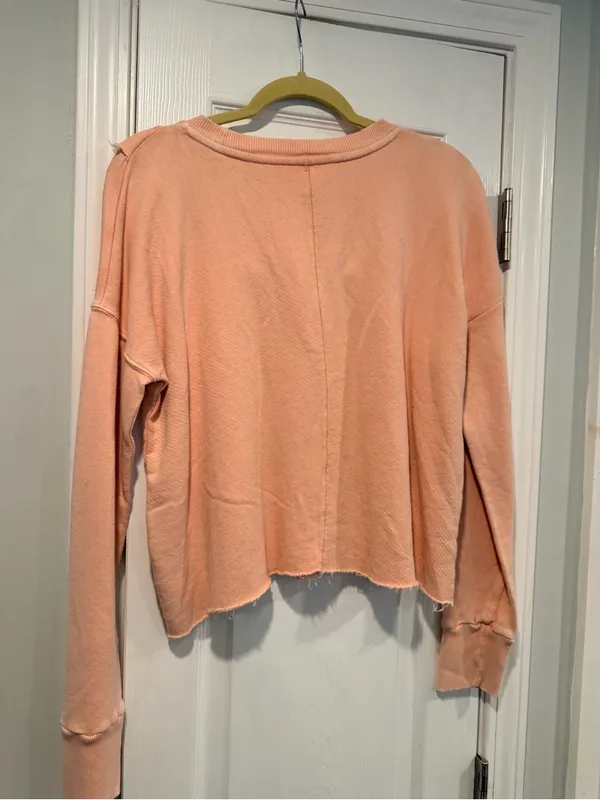 NWOT Free People Size S Pink Ooh La Ruffle Yoke Long Sleeve Raw Hem Sweatshirt - Image 6