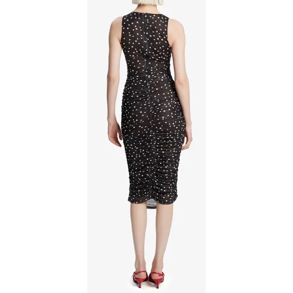 Bardot Felicia Spot Mesh Midi Dress Black‎ Polka Dot Ruched Sleeveless US 4 NEW - Image 9