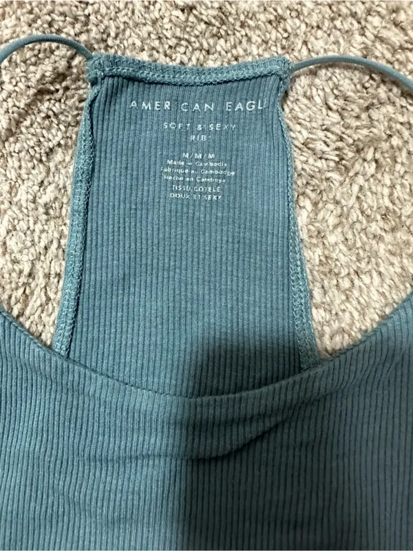 American Eagle Outfitters Teal Ribbed Racerback Tank - Image 2