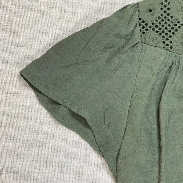 Nanette Lepore | Olive Green Lace Yoke Short Sleeve Top | Large - Image 6