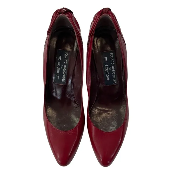 Stuart Weitzman Mr Seymour Burgundy Croc Bow Heels Pumps Womens Size 7 - Image 3