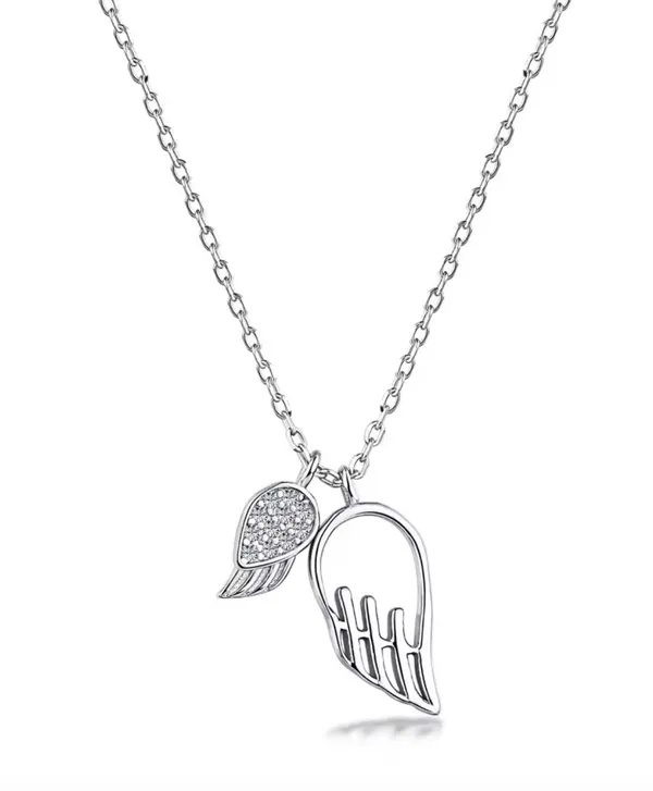 Handmade 925 sterling silver ferry necklace, double charms angel wings - Image 2