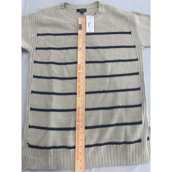 ANA A New Approach Striped Crew Neck Sweater Oatmeal Navy Blue Medium NWT‎ - Image 7