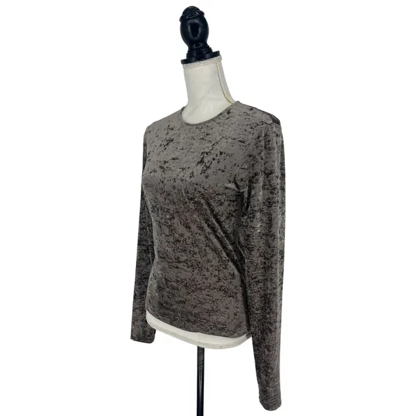 FRAME Crushed Velvet Long Sleeve Top Dusk Taupe Size‎ Medium - Image 6