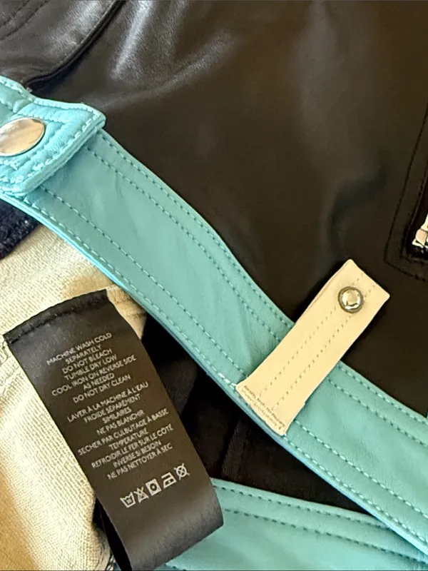 NWOT FREE PEOPLE Photo Finish Vegan Moto Shorts Black Teal Blue Zipper SZ-0 - Image 7
