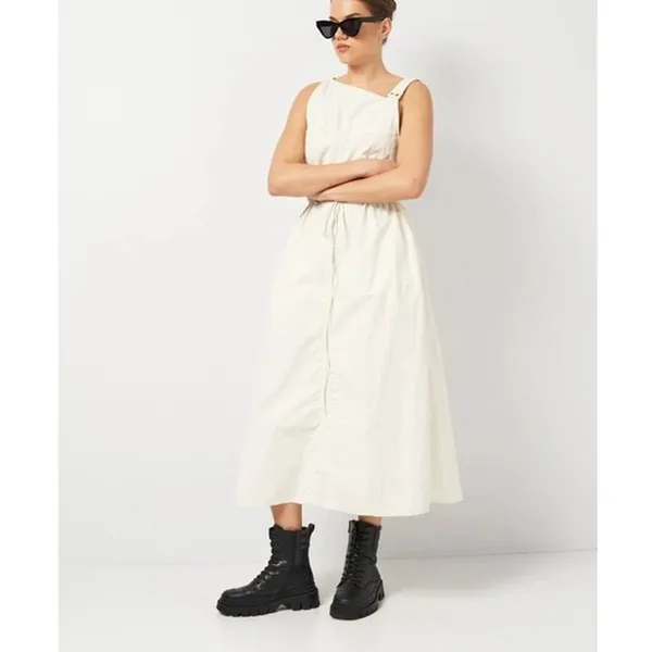 Zara Asymmetric Nylon Midi Dress Ecru White Size Small - Image 5