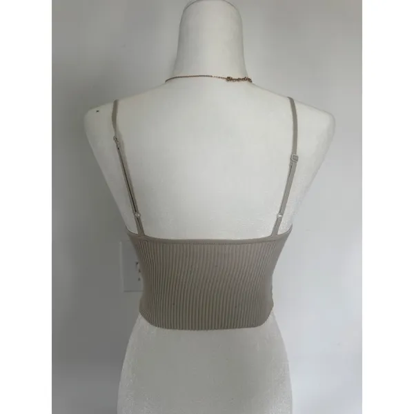 Babaton Aritzia Sculpt Knit Cropped‎ Camisole Beige Ribbed Tank Top XS 85158 - Image 2