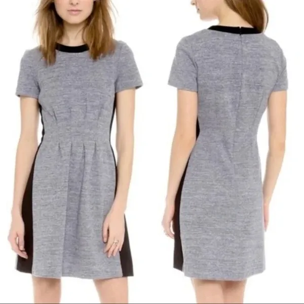 Madewell Grey Knit Pleated Fit & Flare Dress Black Trim Size 4 Short Sleeve - Image 11
