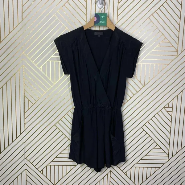 Aritzia Babaton Corbett Romper Relaxed Pure Silk Short Sleeve‎ Black Size XS - Image 3