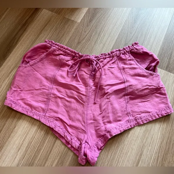 Free People Mirella Linen Blend Drawstring Shorts, Pink Plum, Size Medium - Image 2