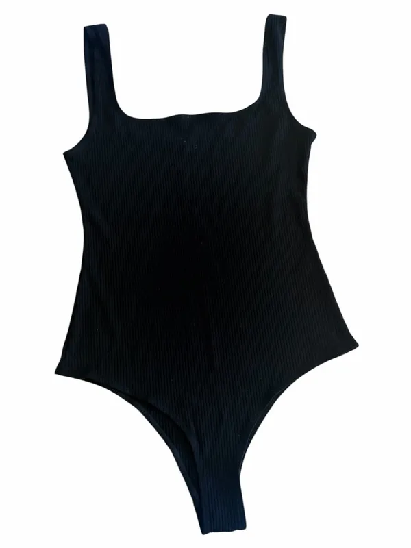 Reformation Black Ribbed Bodysuit - Image 2