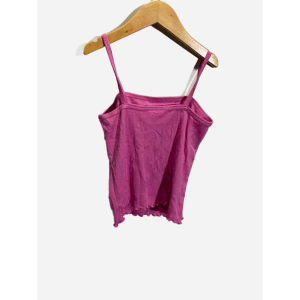 Barbie‎ Camisole Women Medium Pink Ribbed Lettuce Hem Y2K Barbiecore Tank Top - Image 4