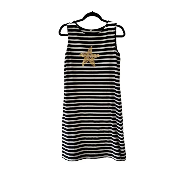 Talbots‎ Womens Navy White Striped Starfish Sleeveless Knit Shift Dress Small - Image 2