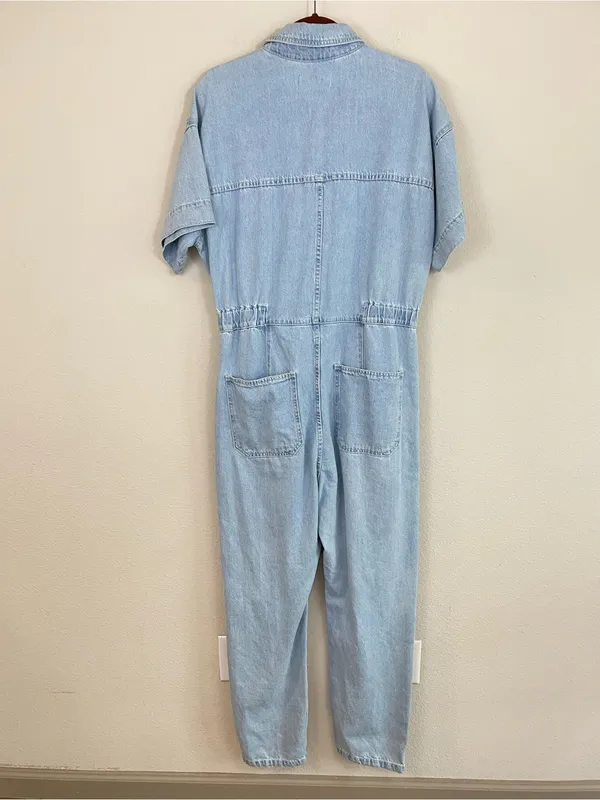 Free People We The Free Marci coveralls Denim Jumpsuit in Clear Skies Size Large - Image 7