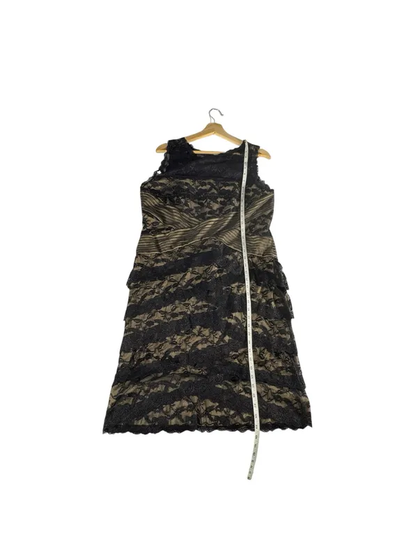 Blu Sage Black Nude Lace Cocktail Dress 16 Tiered Pleated Waist Wedding Guest - Image 11
