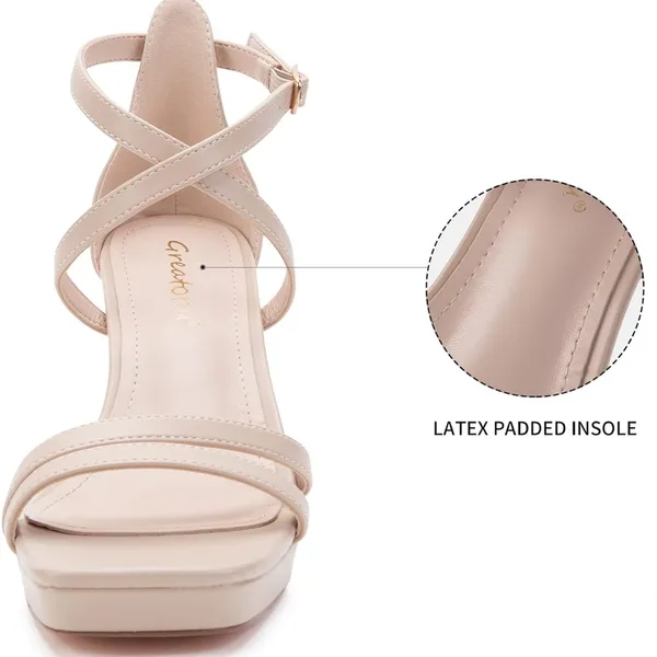 Greatonu Women's Heeled‎ Sandals Tan Size 10 - Image 3
