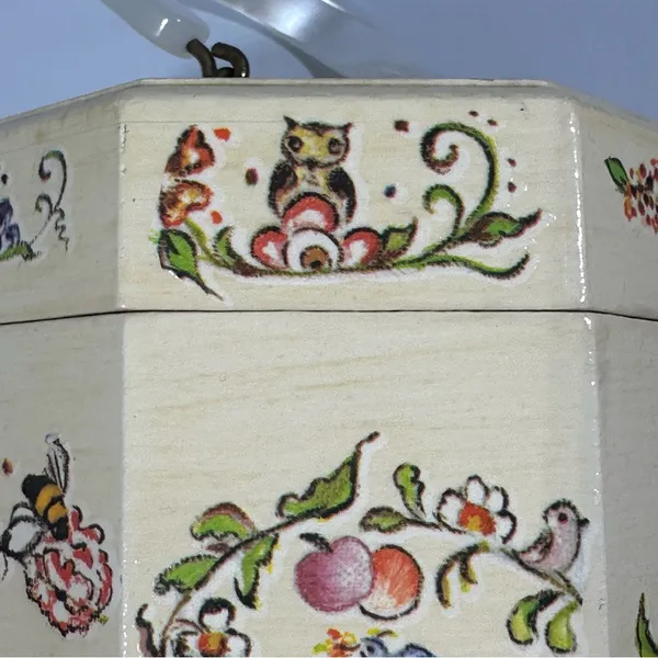 Vintage Floral Wood Octagonal Box Purse Cottagecore Fairy Coquette Birds Animals - Image 5