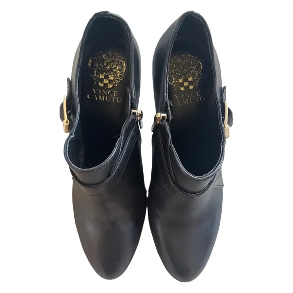 Vince Camuto Black Leather Buckle Ankle Booties Stiletto 8.5 Mob Wife Shooties - Image 9