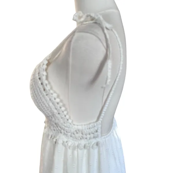 Crochet Midi Baby Doll Halter Dress Y2K Fairy White Shein Textured Tiered SZ SM - Image 6