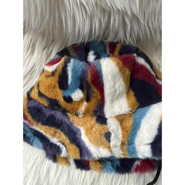 Vibrant Multi-Color Faux Fur Bucket Hat - Image 7