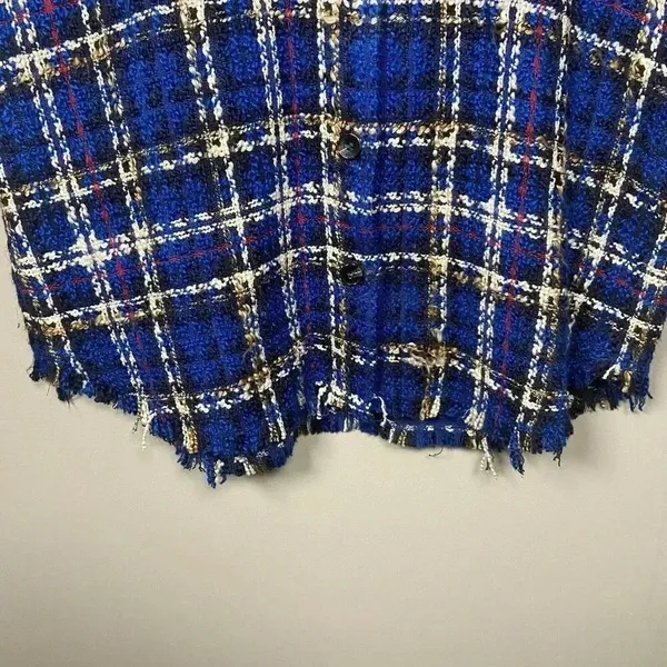 Zara Tweed Textured Mini Dress Size‎ S Small Raw Edge Oversized Check Button Up - Image 4