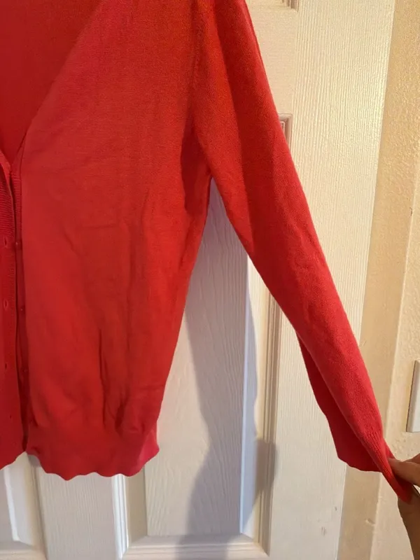 Susina Coral Pink Button-Up Cardigan Sweater with Long Sleeves - Image 2