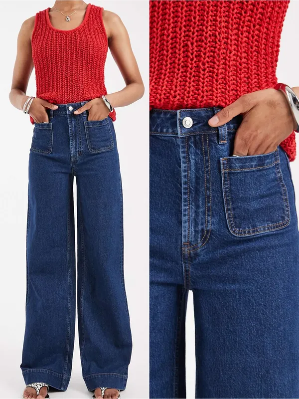 NWT ASOS Tall High Waist Wide Leg Jeans Front Patch Pockets Dark Wash Sz 32 🧡🍄 - Image 2