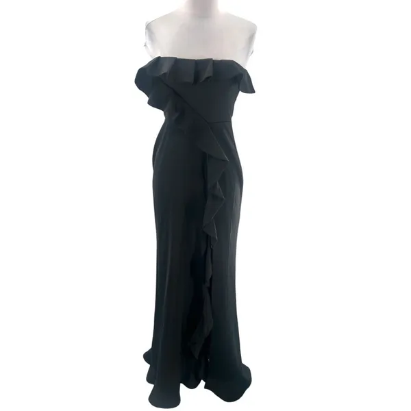 NWT NBD Luna Strapless Ruffled‎ Thigh Slit Gown in Black - Image 4