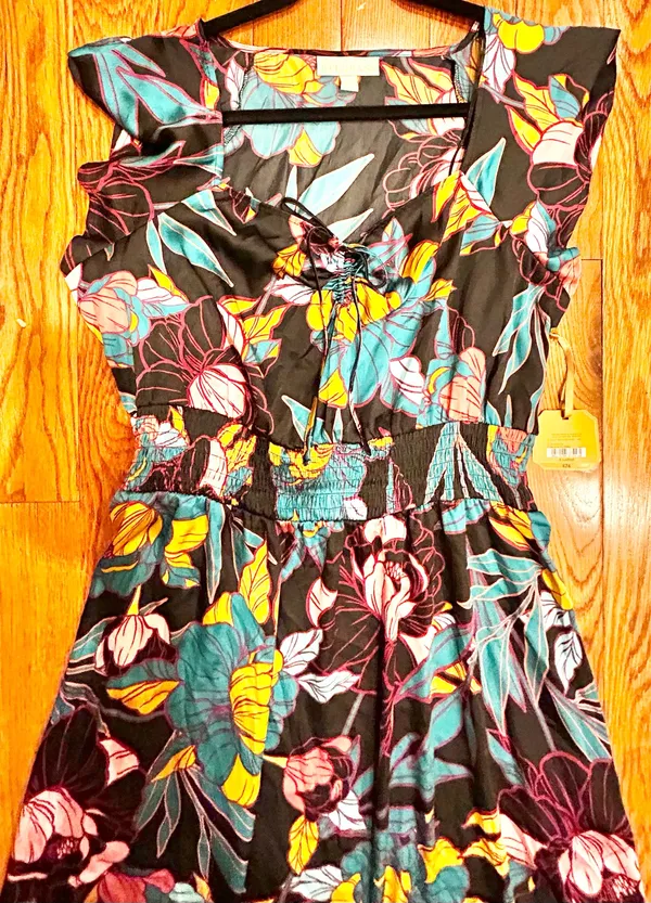 Ryegrass NWT super boho satin effect floral multicolor flowy maxi dress XL - Image 4