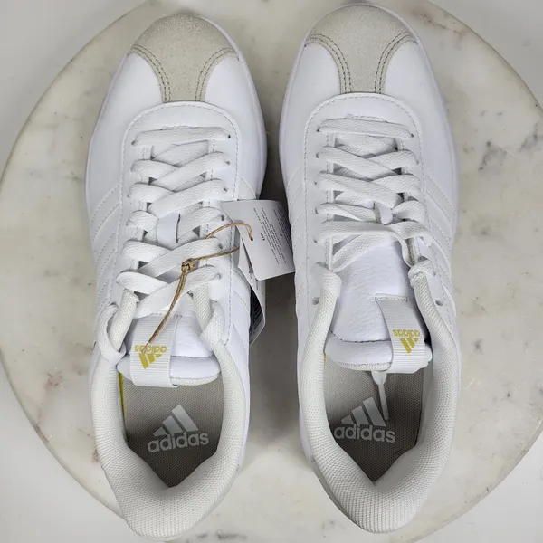 Adidas VL Court 3.0 Skate Sneakers Size 7 White Gold Leather Casual Everyday NEW - Image 10