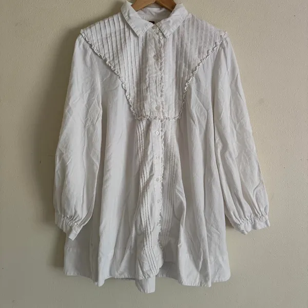 Free People Cherry Mini Dress S Optic White Pintuck Ruffle Oversized Boho - Image 2