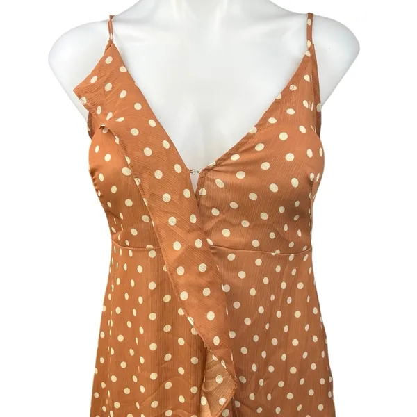 Dress Forum Brown White Polka Dot Sleeveless Ruffle High Low Maxi Dress Size S - Image 9