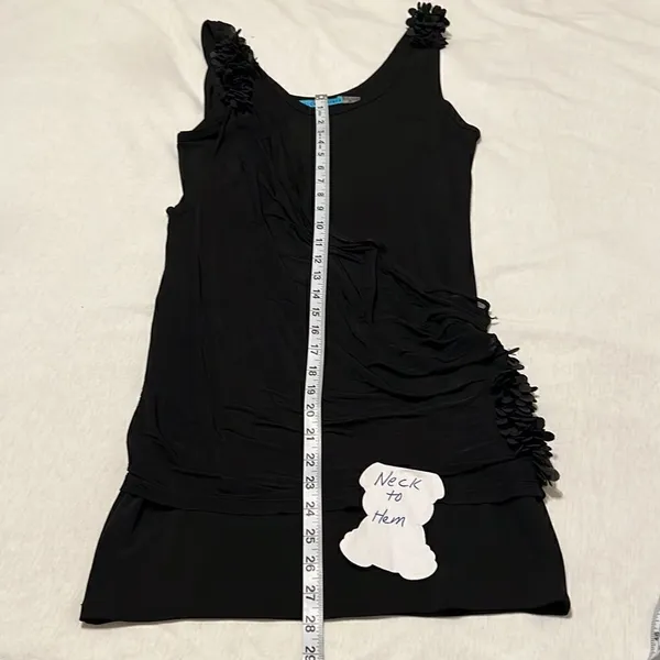 Alice+Olivia szS blk mini dress w/overlay & coin beads on shoulders & one side - Image 10