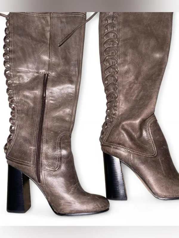 Vince Camuto Women's Knee-High Lace-Up Leather Boots Gray - Image 5