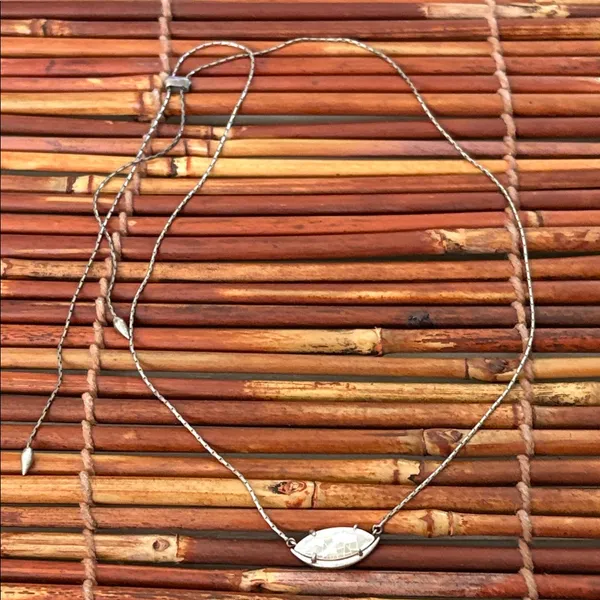Kendra Scott Silver Necklace with White Crackle Pearl Pendant - Image 4