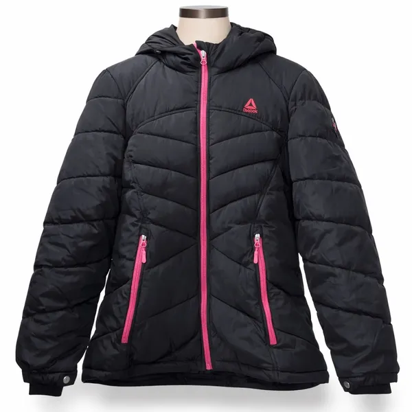 Reebok | NWOT Women's Black Pink Trim Thick Winter Puffer Jacket Coat (size XL) - Image 3