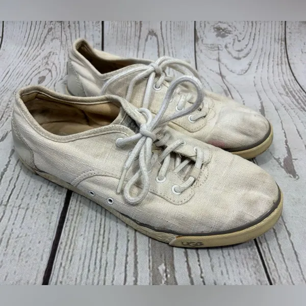 Worn UGG Hally Canvas Sneakers Shoes Lining Textile Sheepskin - Image 3