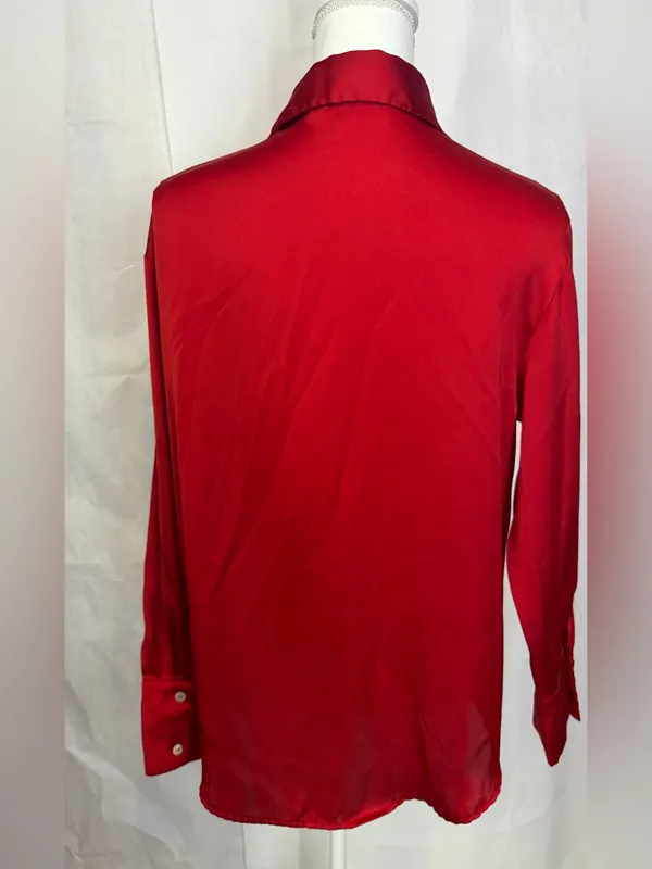 Zara Red Satin Button-Down Blouse - Image 4