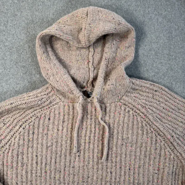Aerie Women's Medium Beige Flecked Rib Knit Hooded Sweater Pullover Hoodie - Image 4