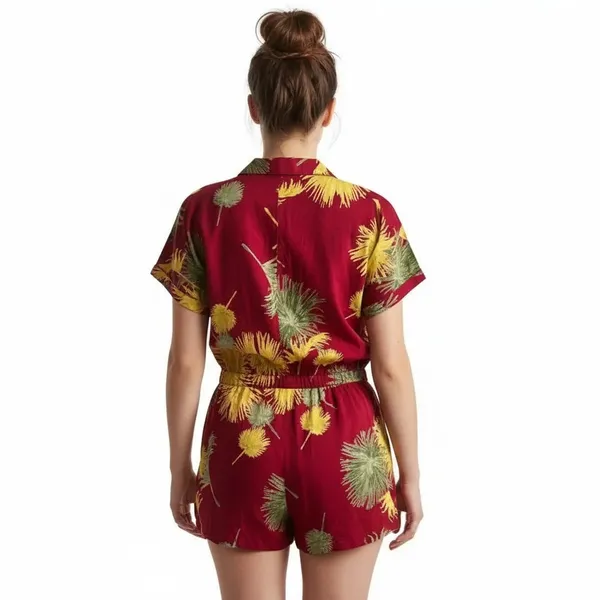 Free People Malibu 100% Cotton Button Closure Collared Romper Maroon, S - Image 3
